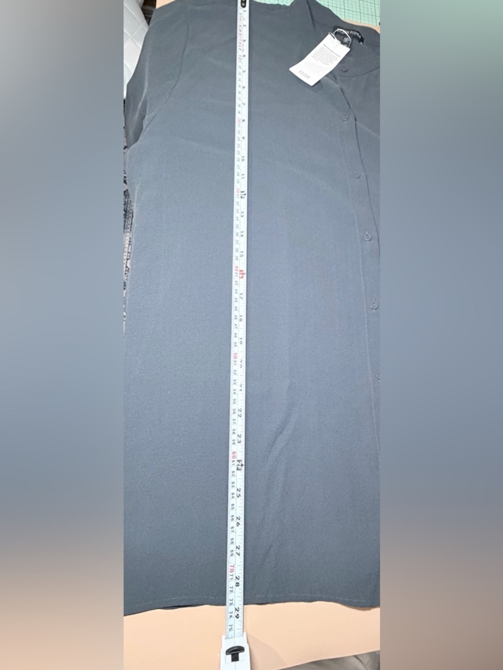 Eileen Fisher Silk Georgette Crepe Mandarin Collar Boxy Large Graphite NWT - Picture 8 of 9